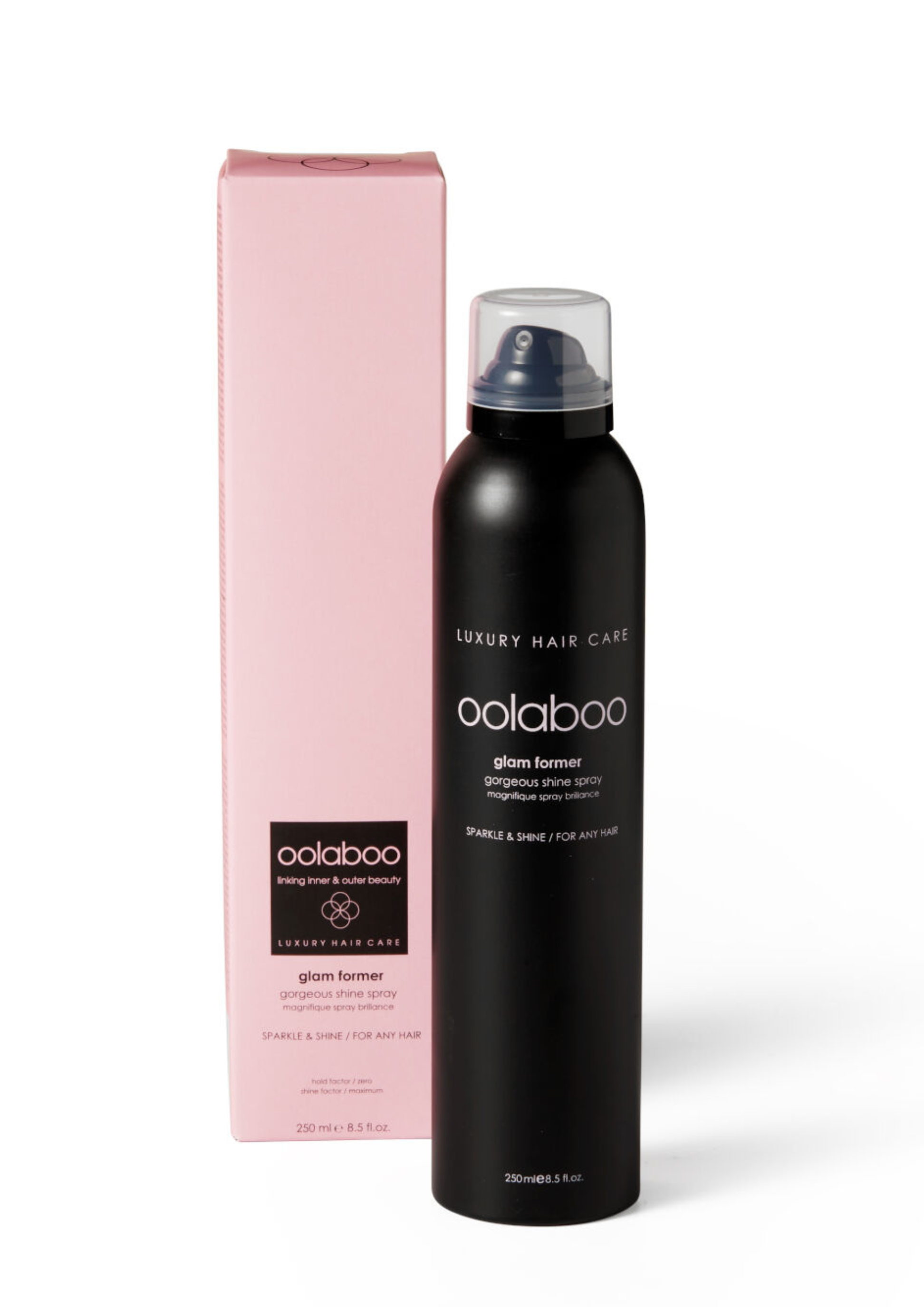 The glam former gorgeous shin spray is a non-firming, high-gloss hairspray, with an extremely fine mist. 100% vegan.